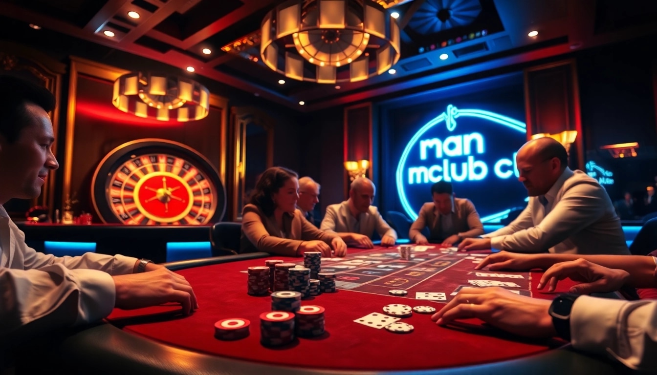 Intense poker action at Man Club with luxurious lighting and professional gameplay.