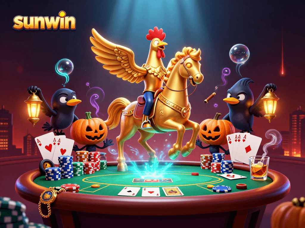 Experience thrilling action in a sunwin casino scene with poker chips and glowing characters.