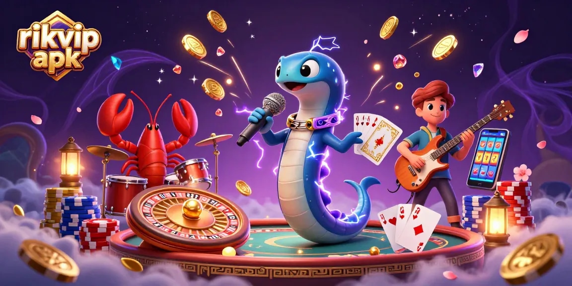 Engage with rikvip apk as electric eel DJ performs amidst underwater casino action.