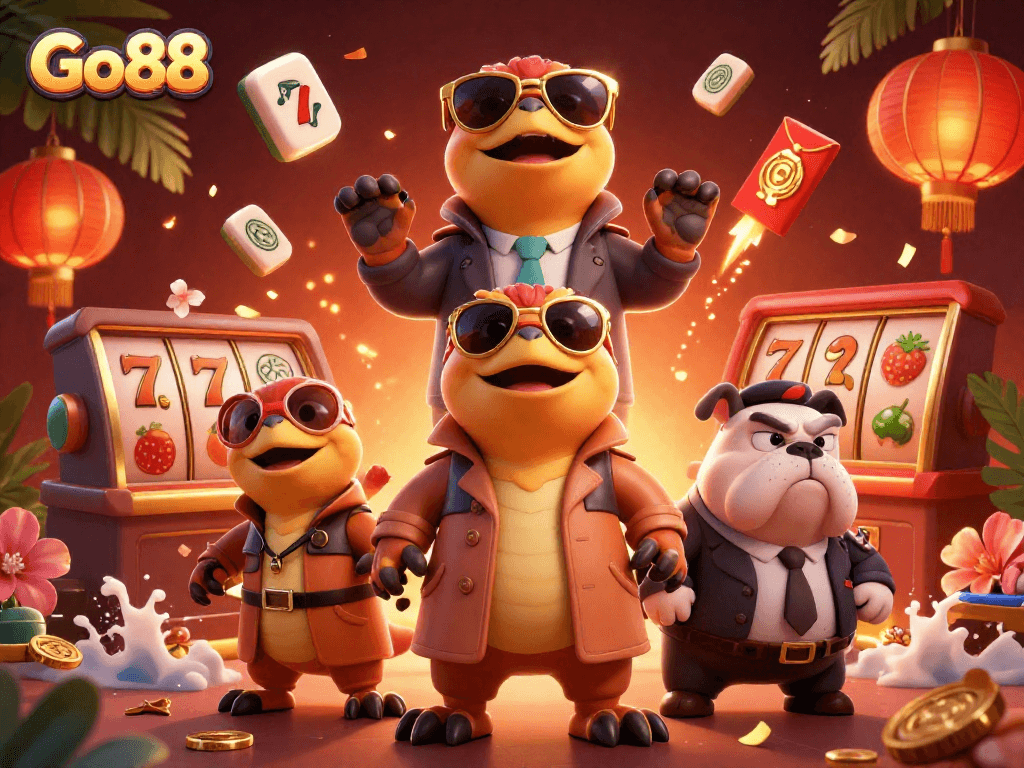Go88 raptors cleverly disguised entry to VIP casino with vibrant game elements.