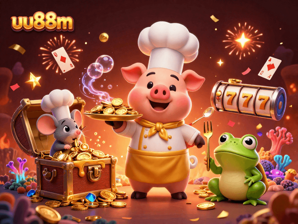 Engage with the exciting uu88m casino scene featuring gourmet gold coins and festive elements.