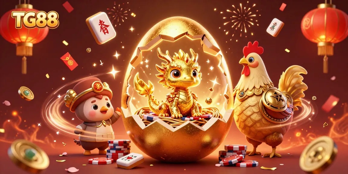 Experience the excitement of TG88 with a golden dragon emerging from chips, celebrating gaming wins.