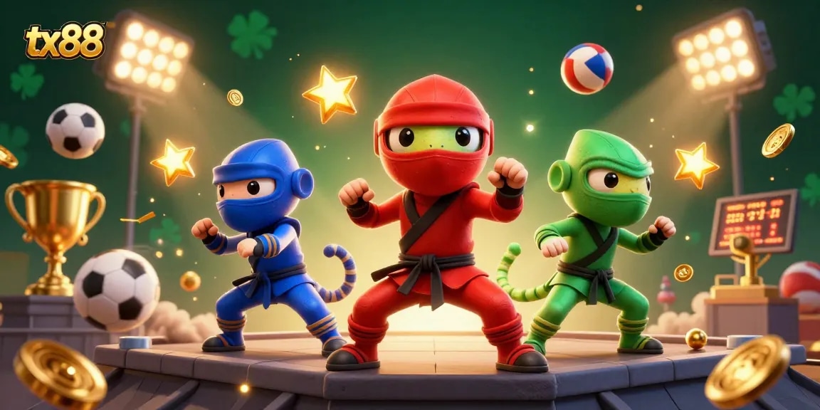 Experience thrilling gameplay at tx88 while 3D chameleons showcase their synchronized martial arts moves.