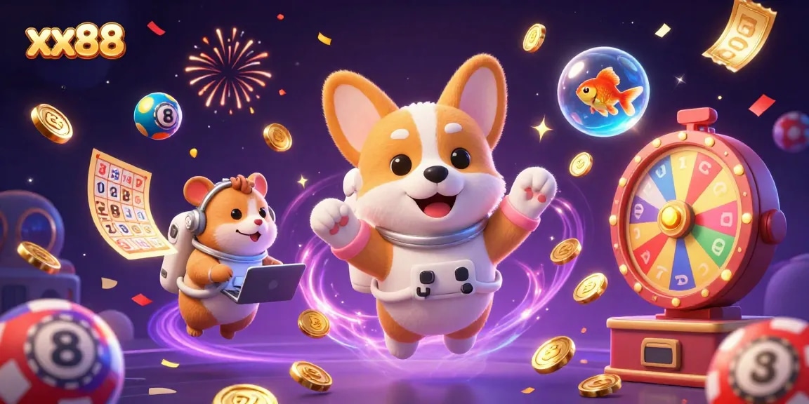 Experience exciting games at xx88's colorful casino with animated characters and vibrant elements.