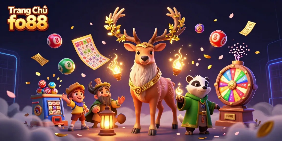 Experience thrilling gameplay at Trang Chủ fo88 with enchanting characters, dynamic lottery balls, and vibrant casino elements.