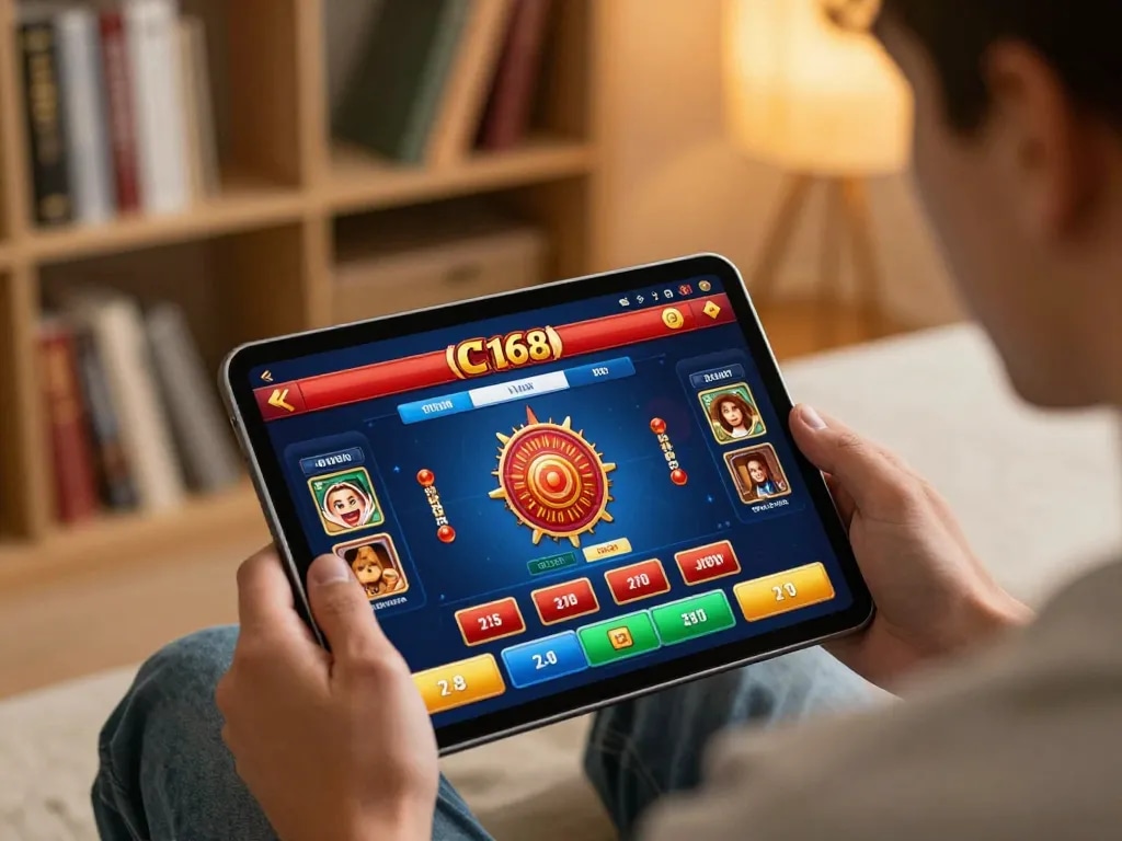 C168 casino app displayed by user in a cozy home setup highlighting strategic betting actions.