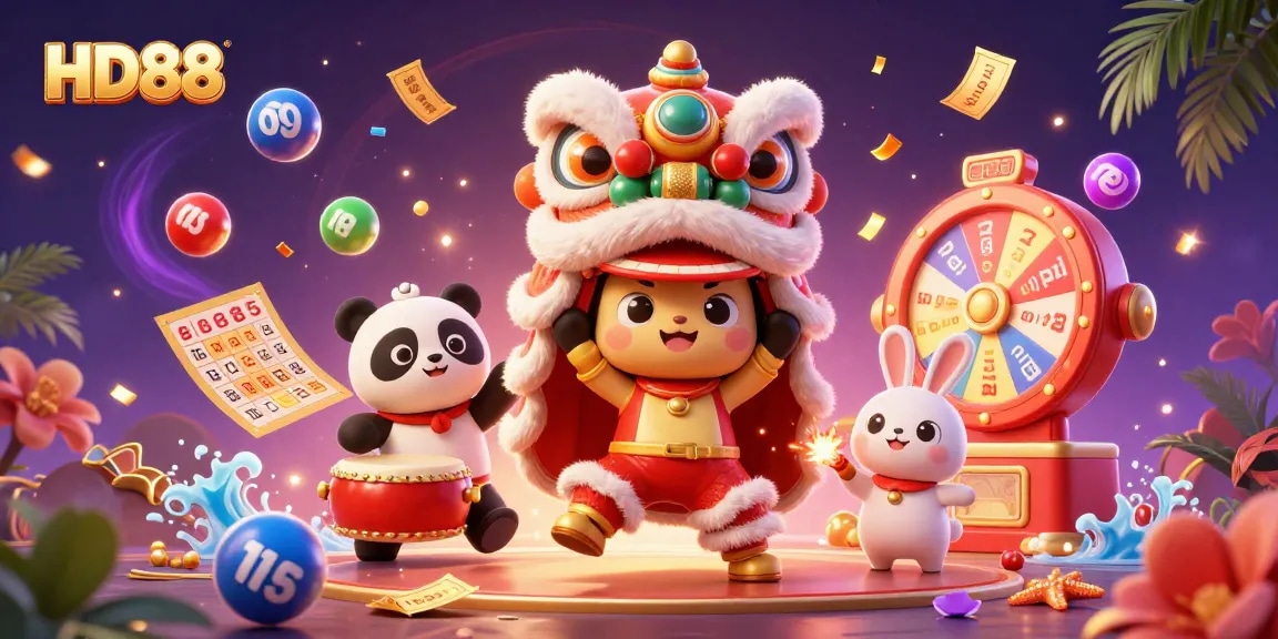 Engage with HD88's thrilling gambling adventure amidst lively characters and dynamic casino elements.