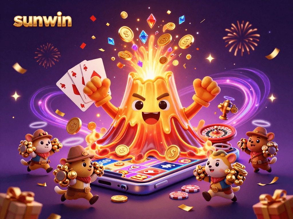 Play exciting games at sunwin while golden coins and treasures erupt around a golden volcano.