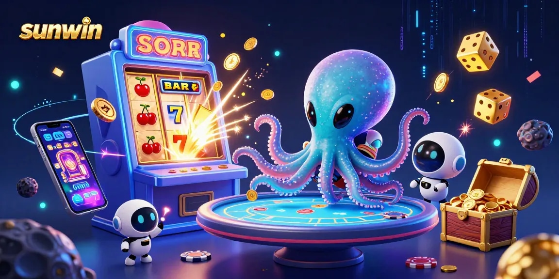 Experience sunwin's exciting casino action with an alien octopus and thrilling jackpot symbols!