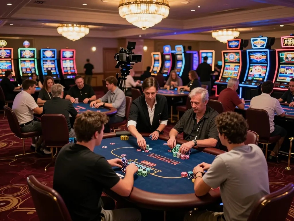 Players engaged at poker tables in a luxurious casino environment showcasing action and excitement at lu88.vnco.
