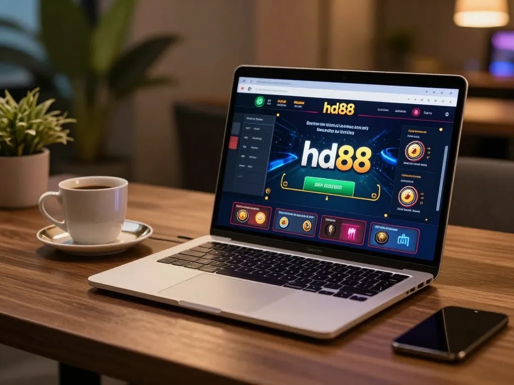 Engaging online gaming moment on hd88 platform showcasing a modern gaming setup.