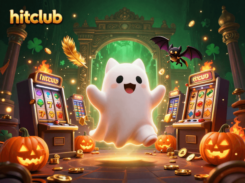 Join the action with hitclub as a ghost cat and bat explore a vibrant casino scene, filled with jackpots.