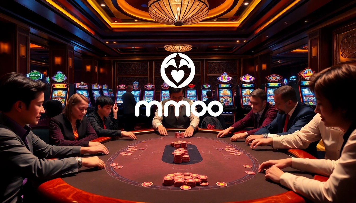 A thrilling poker game at nhà cái mmoo, showcasing vibrant chips and an engaging atmosphere.