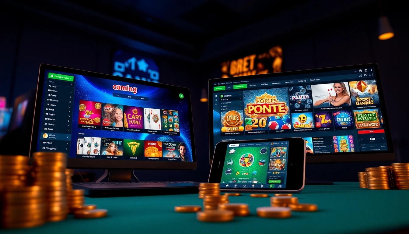 Engaging visual of 789b online gaming platform showcasing poker and slot machines on modern devices.