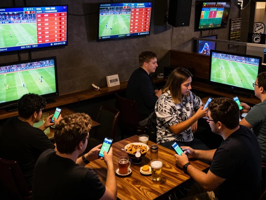 Experience thrilling sports betting with cm88 app in a lively sports bar atmosphere.