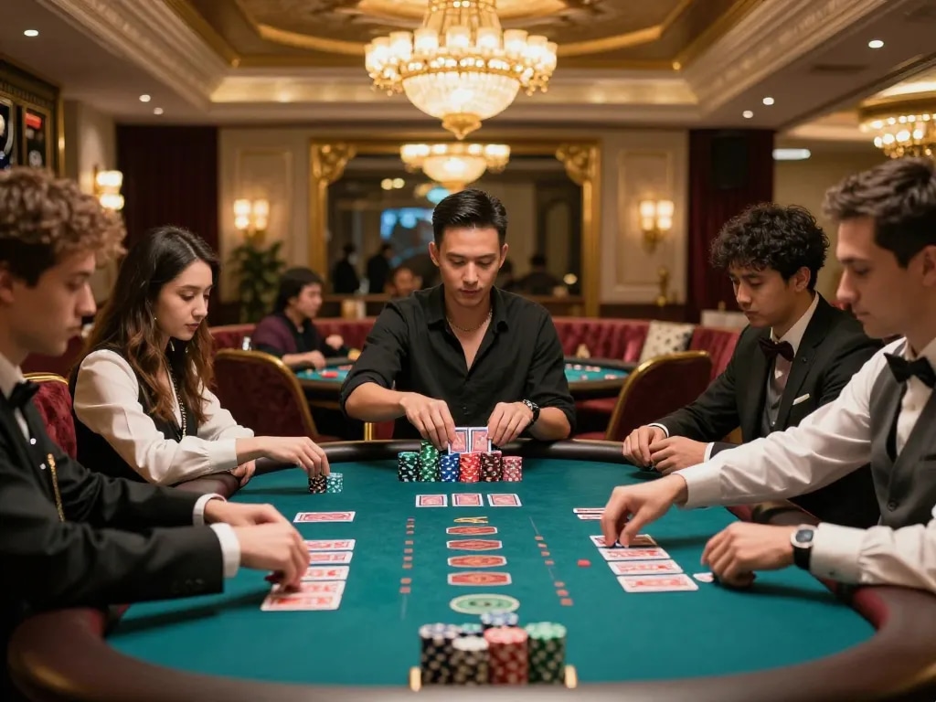 Players strategizing at a high-stakes game table during an exciting session on 11win com