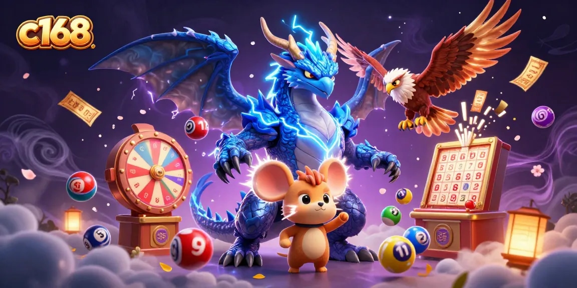 Experience the thrill of c168 casino gaming action with dynamic lottery elements and vibrant characters.