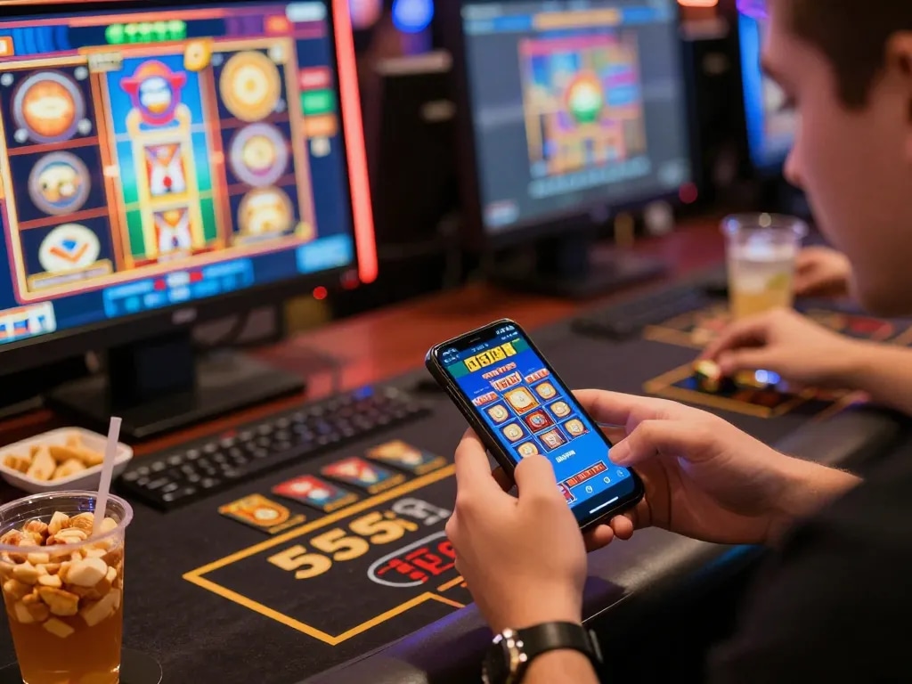 Engaging mobile players at https://casino555win.com/ enjoying slots and live games from the comfort of home