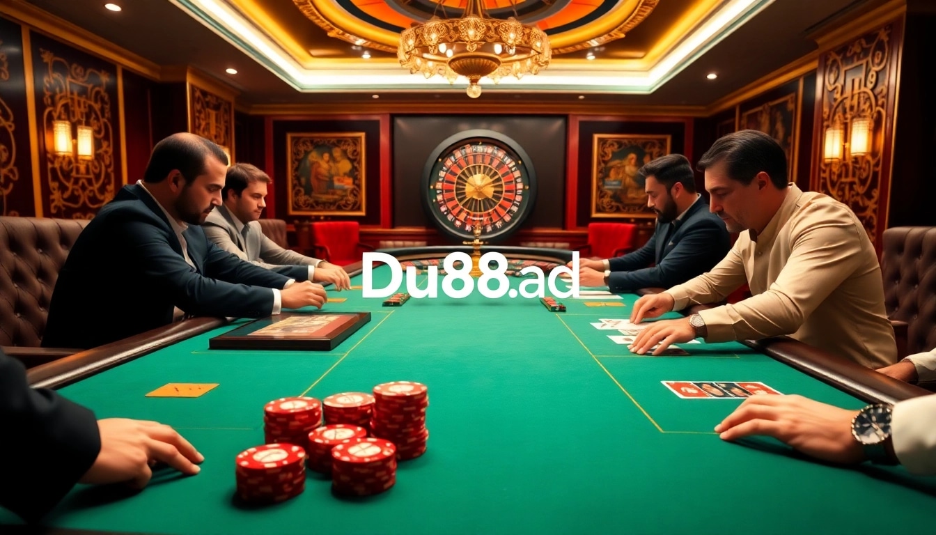 Experience the thrill of gambling at Du88.ad with a luxurious poker game scene.