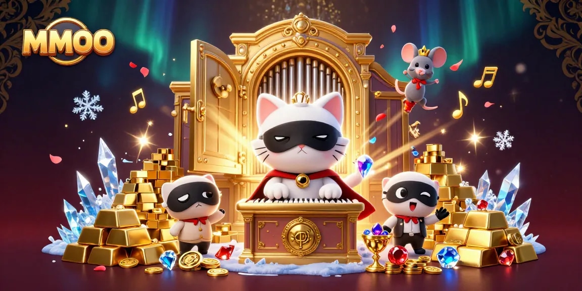 Engage with MMOO at a vibrant casino filled with treasures and animated characters.
