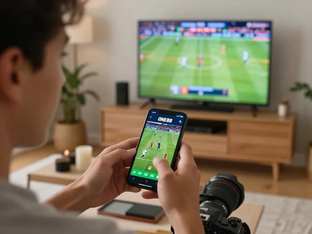 Engaging player using the ONE88 APP for live sports betting during an exciting game.