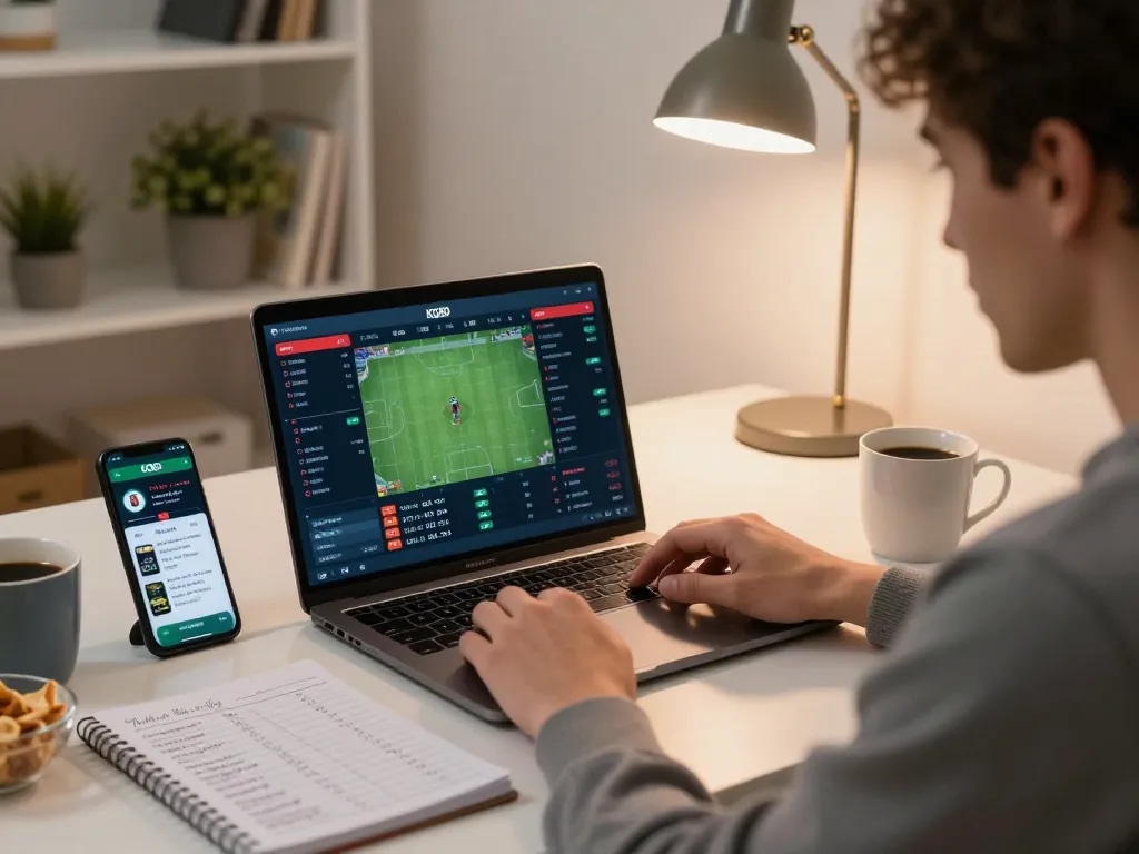 KQBD betting strategies displayed on laptop at home, with engaging action and cozy atmosphere.