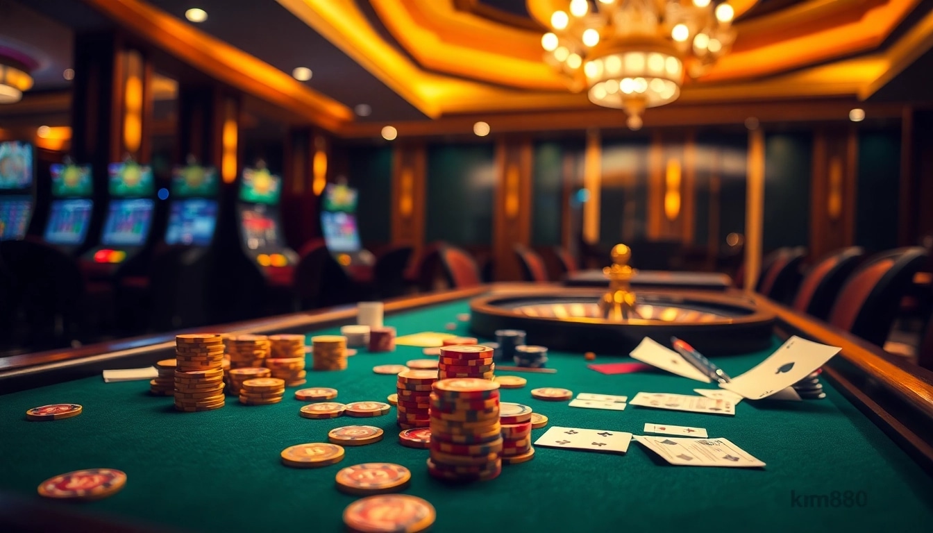 Experience thrilling gameplay at km888 with a vibrant poker scene featuring colorful chips and cards.