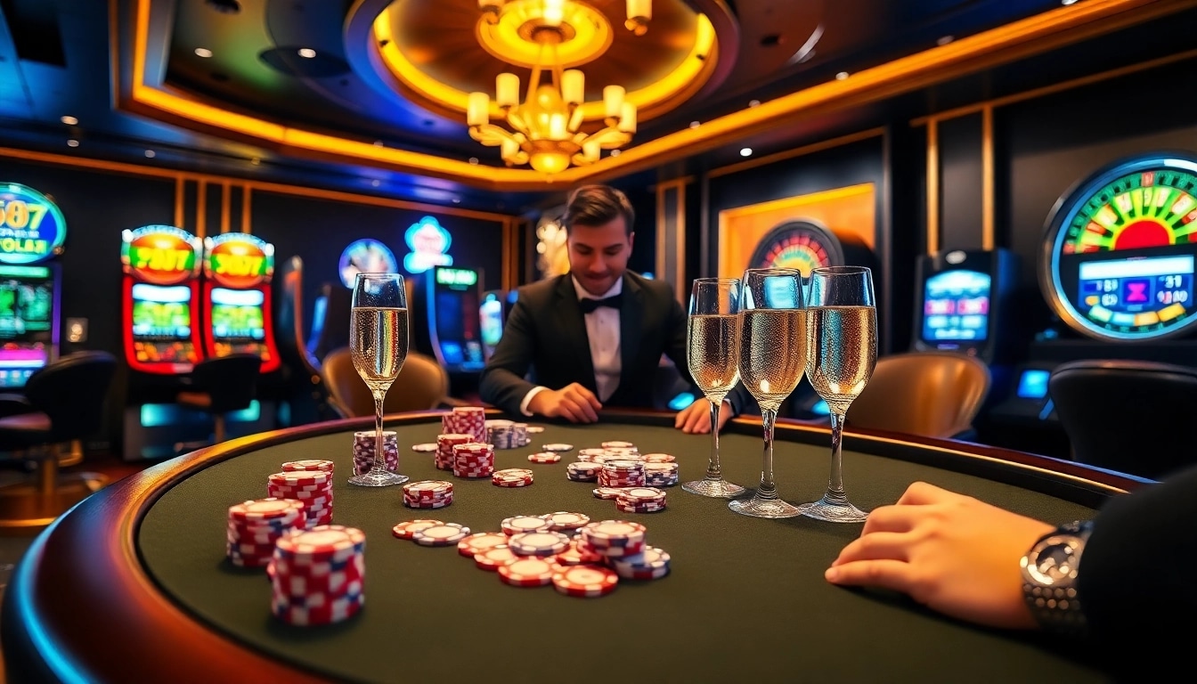 Experience high-stakes gaming excitement at xx88 com with luxurious casino scenes featuring poker and roulette.