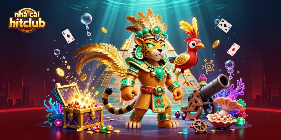 Engage in the thrill of Nhà cái hitclub with a vibrant casino-themed 3D illustration depicting exciting game elements and rich visuals.