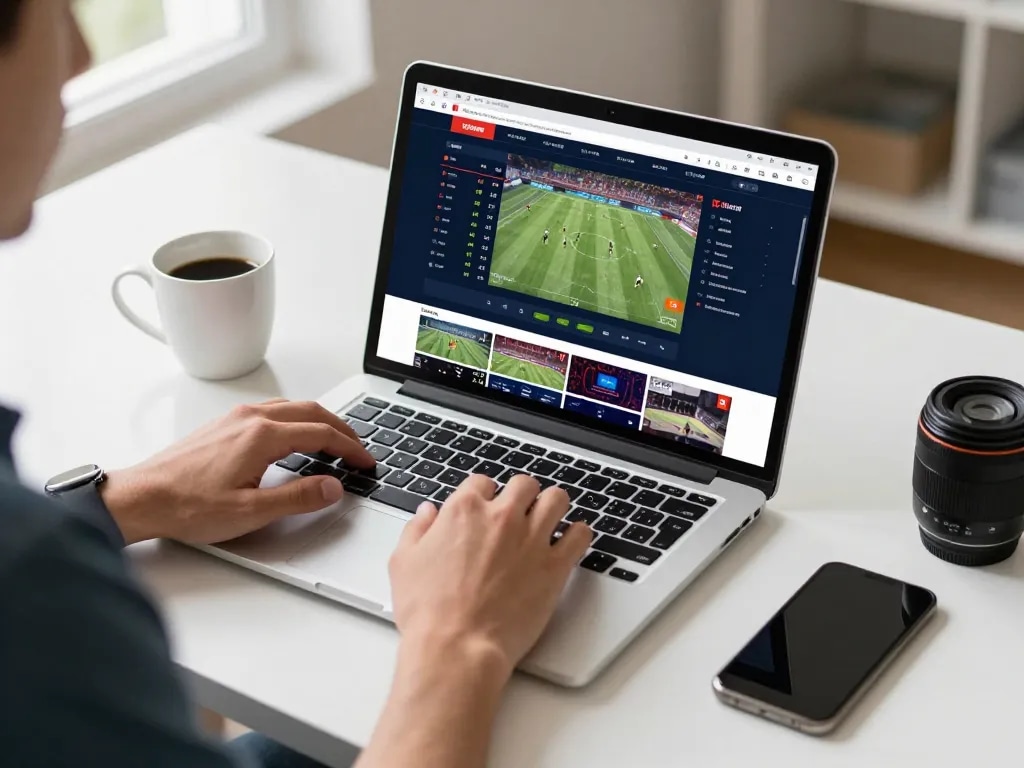 Engaging in live sports betting on 3BET with laptop and smartphone in a modern setting