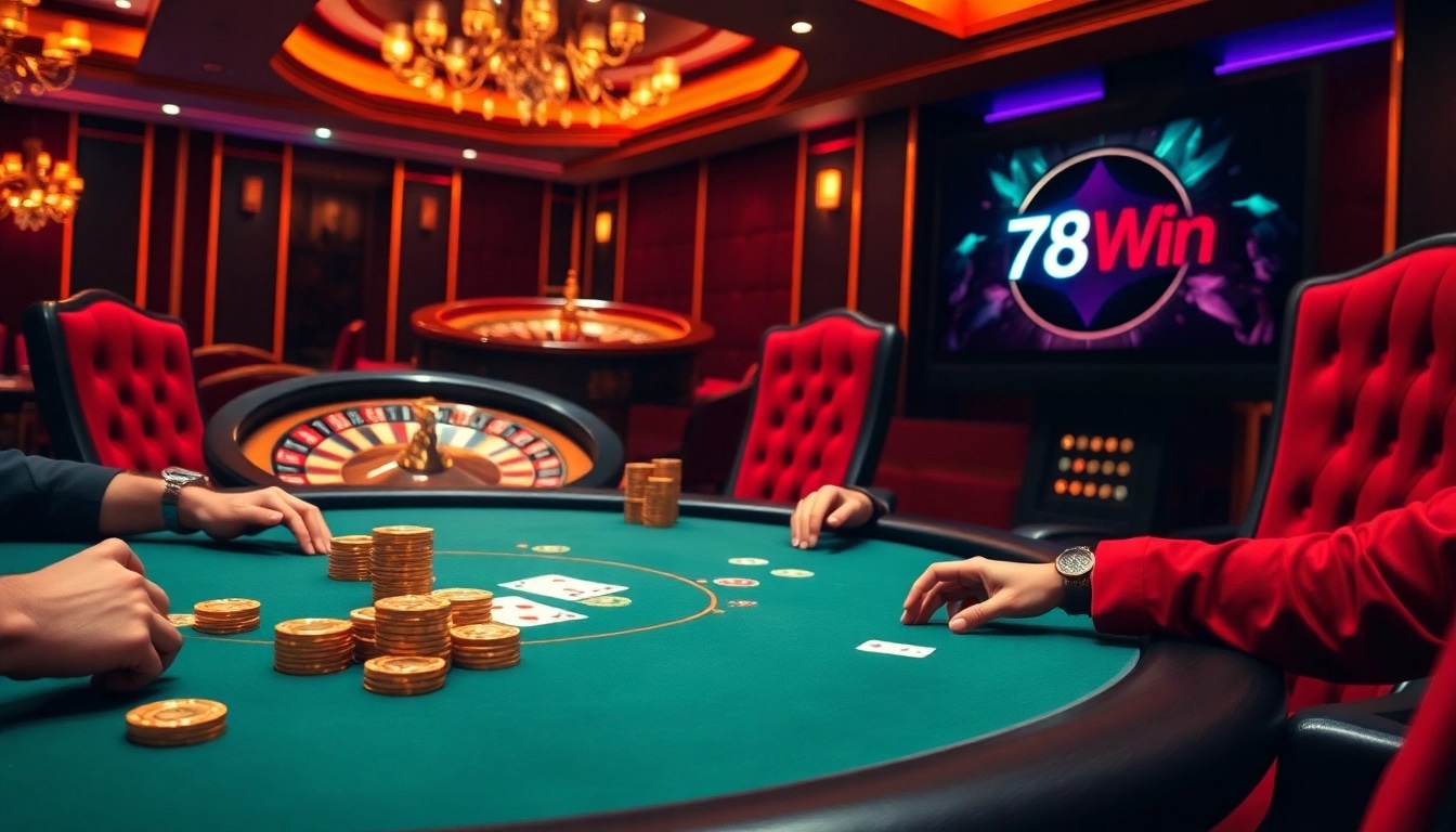 Experience thrilling gambling action with 78Win's luxurious poker and roulette tables.