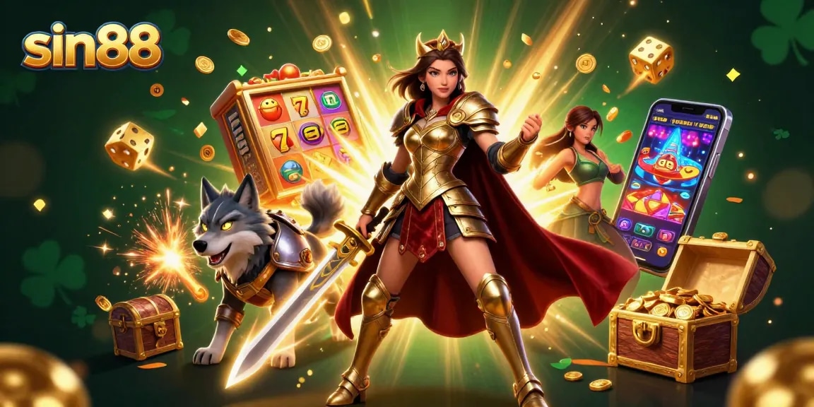 Spin and win at sin88 with a thrilling scene featuring colorful slot machines and vibrant casino elements.
