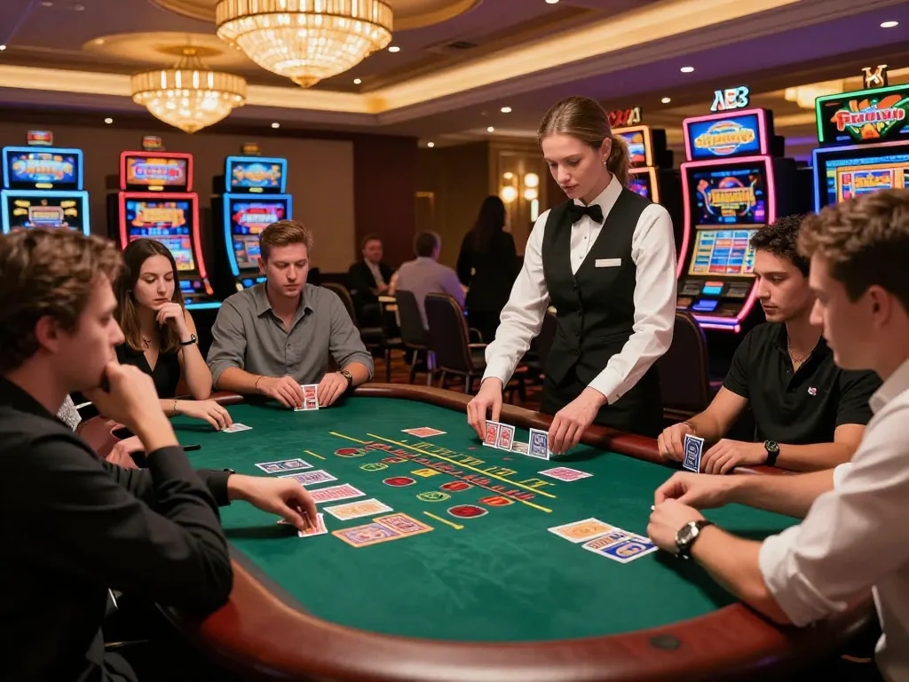 Experience thrilling blackjack gameplay at Fun88 com casino with engaged players and vibrant atmosphere.