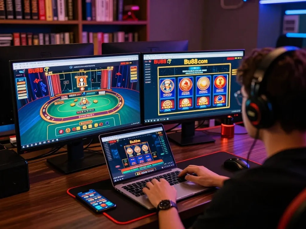 Engaging in online gameplay on Bu88 com, showcasing vibrant gaming interface and strategic insights