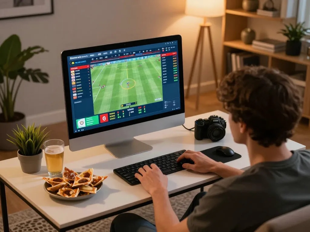 Engaging sports betting moment at home showcasing one88me with vibrant odds interface and cozy decor.