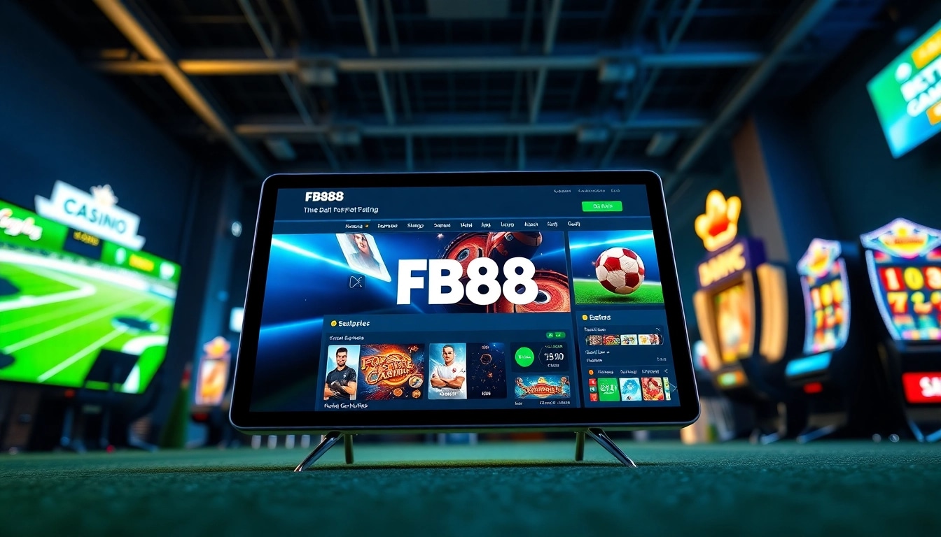 Engaging online betting environment featuring FB88's dynamic sports and casino graphics.