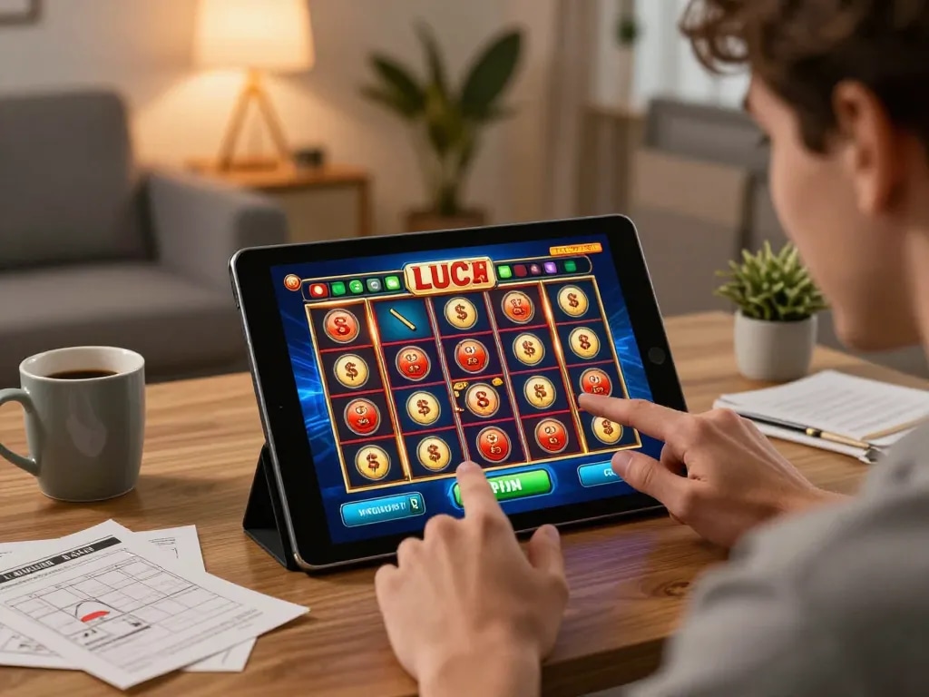Engaging in the lucky 88 slot game on a tablet in a cozy home environment while tracking strategies.
