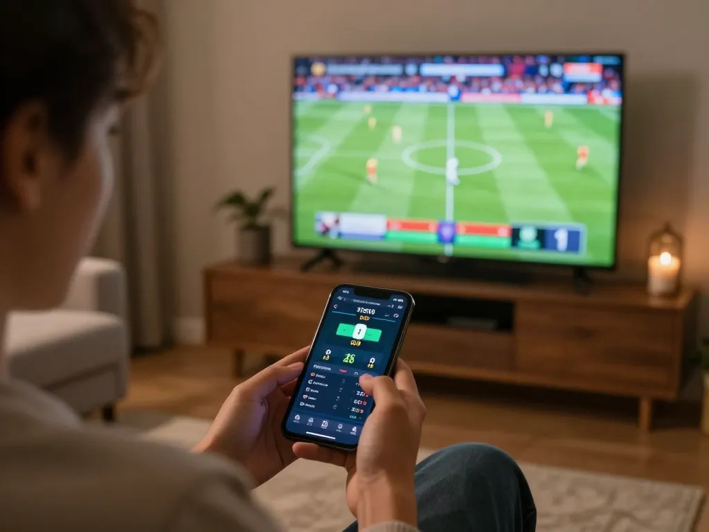Experience the excitement of live sports betting with luongson tv on your smartphone in a cozy setting.