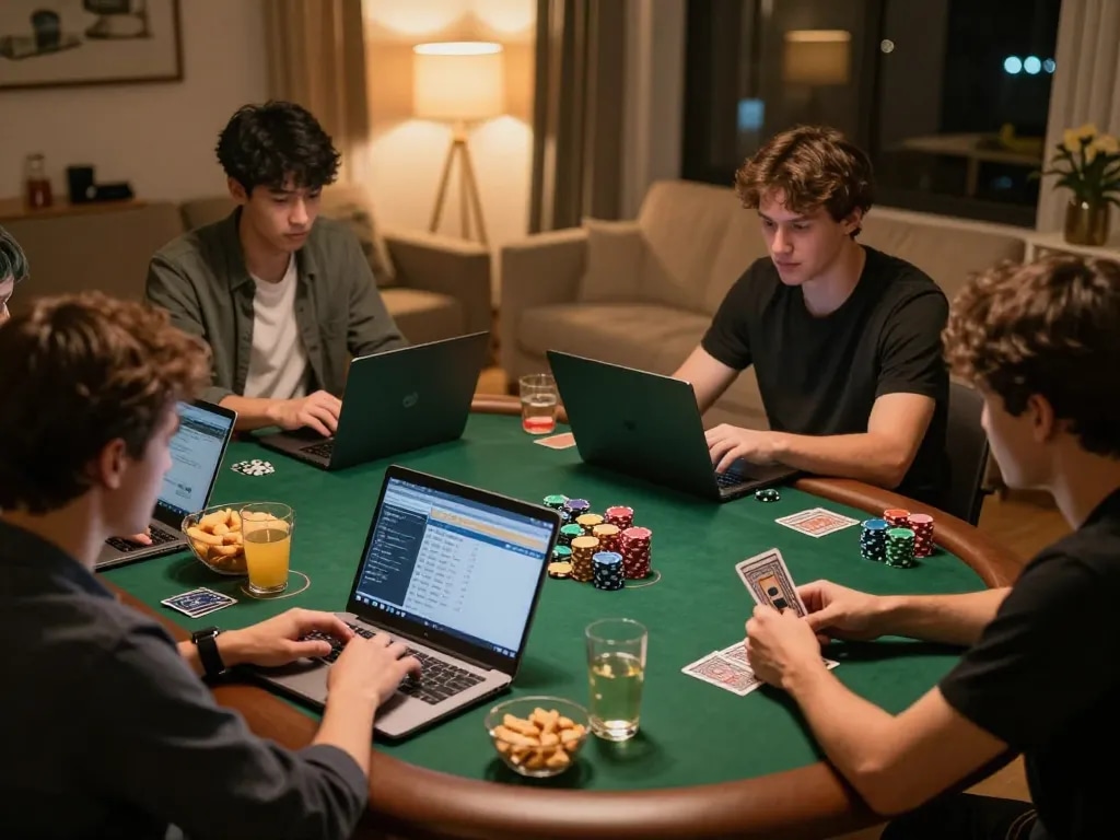 Players enjoy strategic online poker gaming at home, showcasing the excitement of max88s.