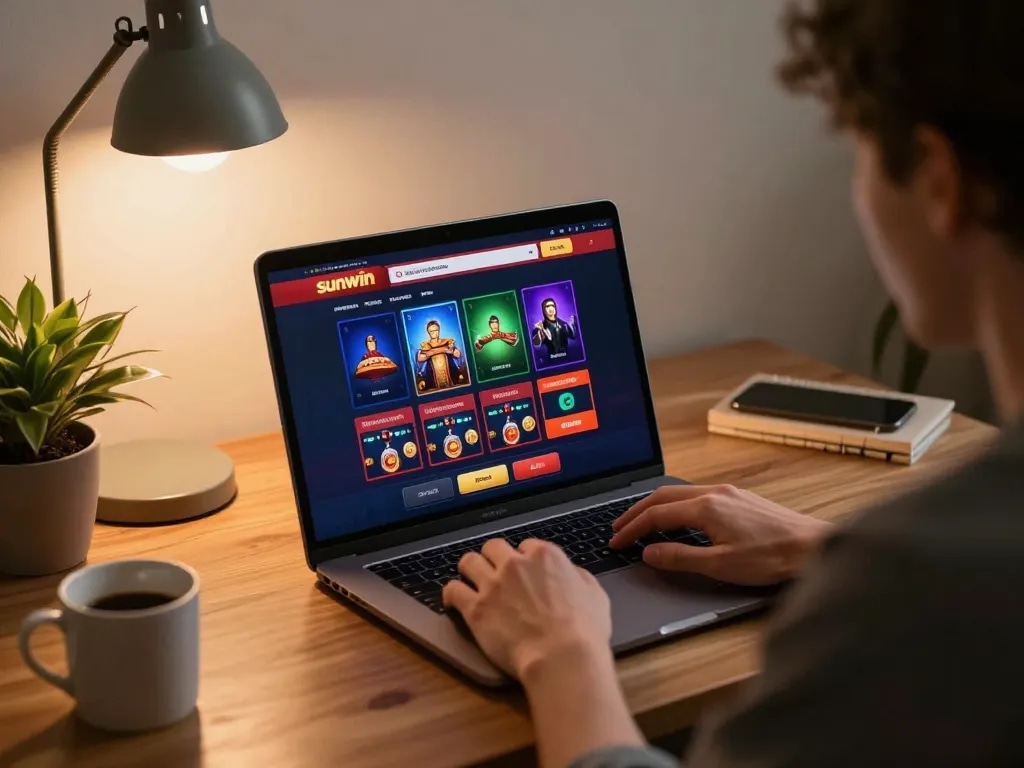 Engaging online gaming experience with sunwin casino app on a laptop