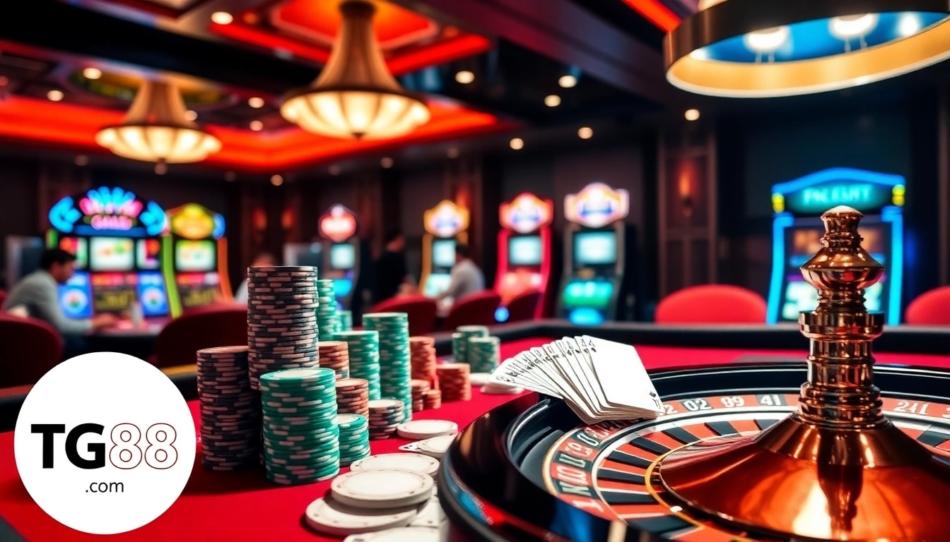 Experience the thrilling atmosphere of TG88 com online casino with vibrant gaming elements and high-stakes action.