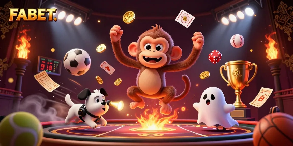 Experience the thrilling atmosphere of FABET with dynamic sports betting elements and a ghostly chase.