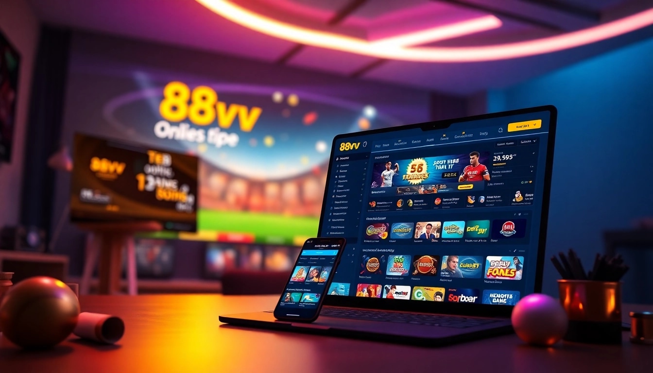 88vv online betting platform interface featuring modern design and vibrant gaming options.