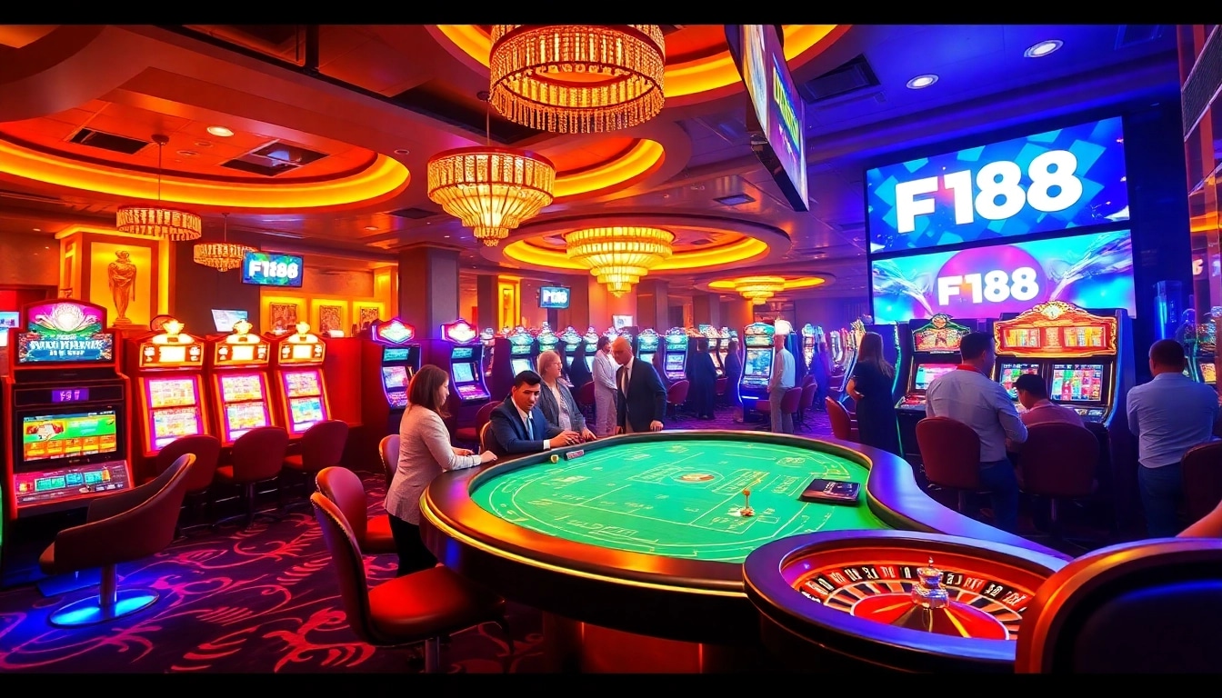 F168 online casino ambiance with vibrant games and engaged players enjoying high-stakes betting.