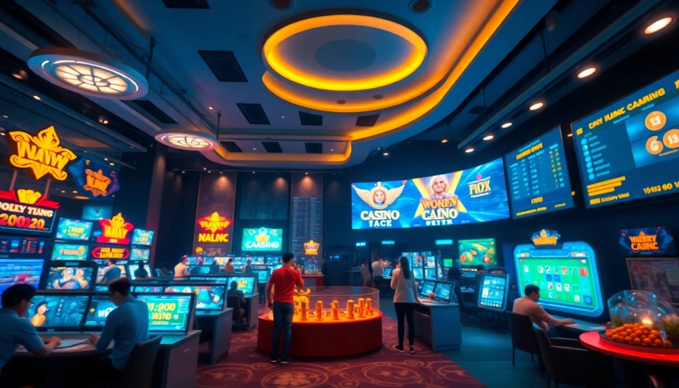 nhà cái uy tín illustrated through an engaging online gambling scene with casino games and dynamic visuals