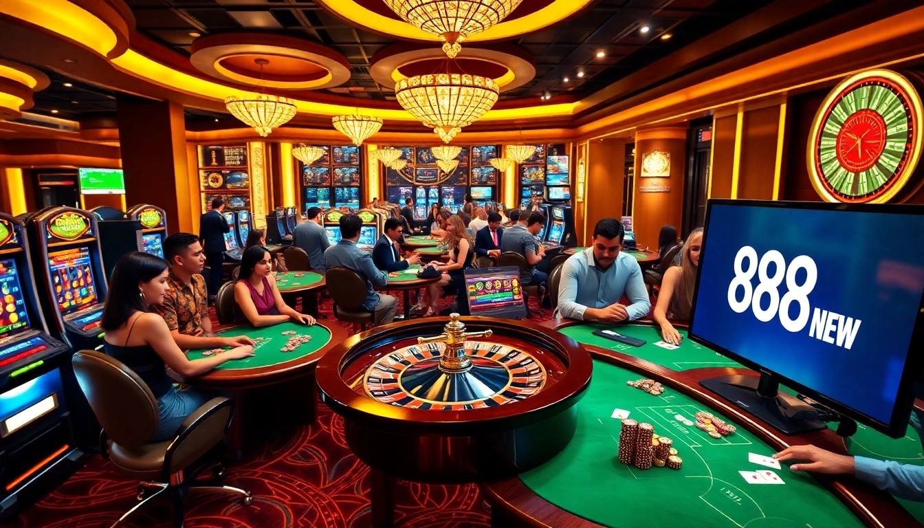 Experience the vibrant excitement of gambling at 888new, featuring lively tables and colorful chips.