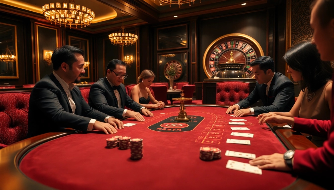 Engaging poker players at a luxurious table within a 包网 casino, showcasing excitement and sophistication.