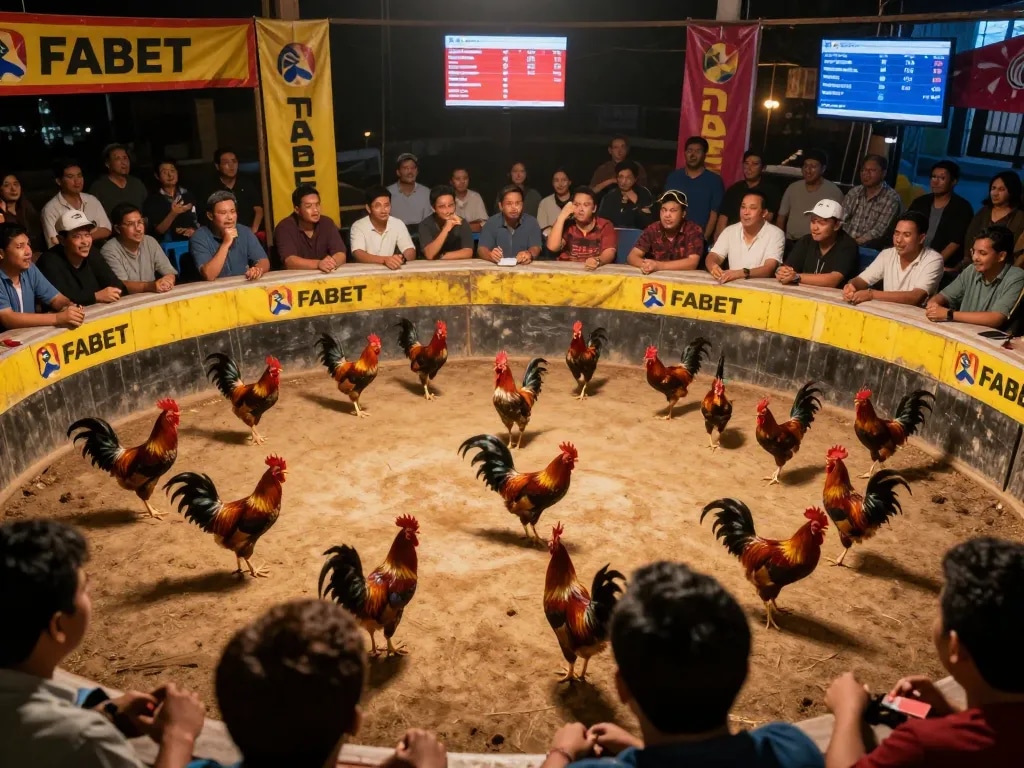 Engaging moment of Đá gà Fabet featuring fierce roosters in action during live betting event.