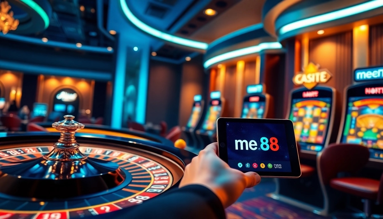 Experience thrilling gaming at me 88 with vibrant casino visuals and interactive gambling elements.