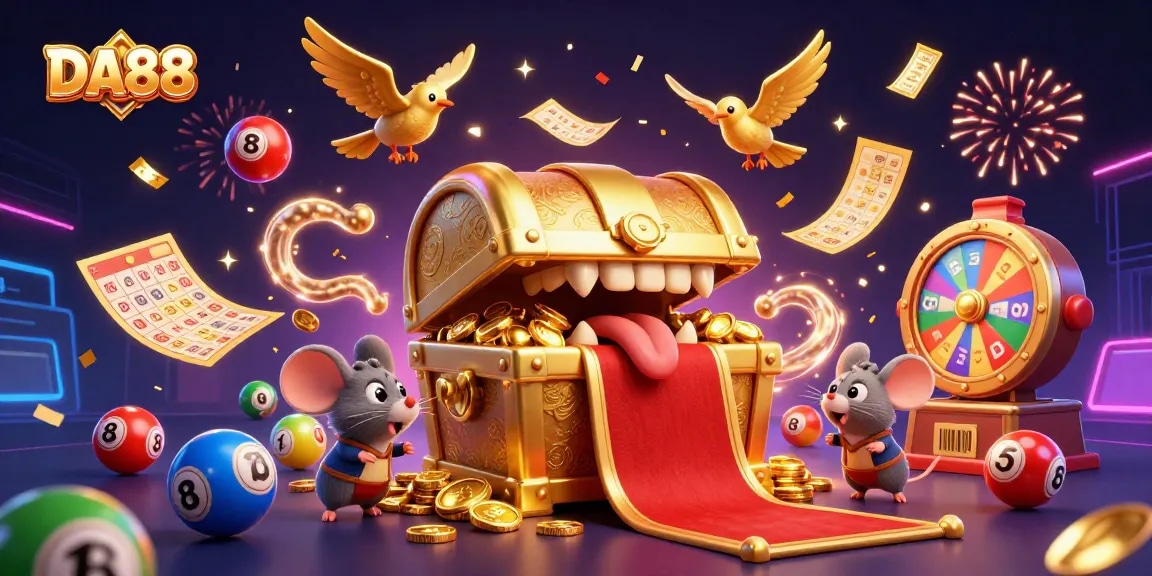 Experience DA88’s thrilling lottery excitement with dynamic colorful balls and a vibrant prize scene.